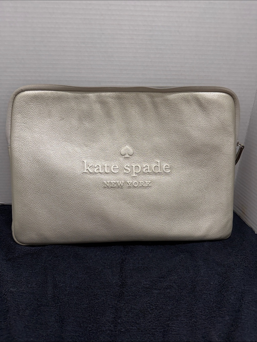 kate spade Metallic Silver Pebbled Leather Pouch